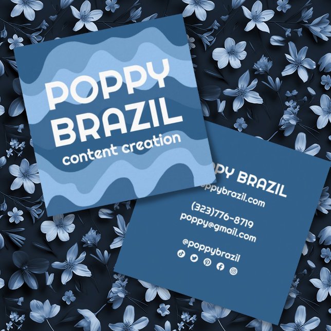 BIG BOLD RETRO Curvy Wavy Stripes Cool Blue Square Business Card (Creator Uploaded)
