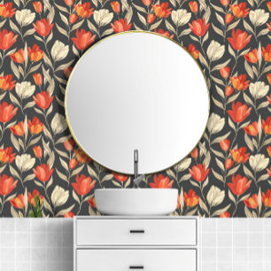 Big Bold Tulip Flower Vintage Pattern Wallpaper
