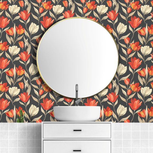Big Bold Tulip Flower Vintage Pattern Wallpaper (Big Bold Tulip Flower Vintage Pattern Wallpaper from Ricaso. Ideal for any room, Stylish & Elegant)