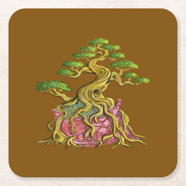 Big Bonsai in its broken vase Square Paper Coaster (Front)