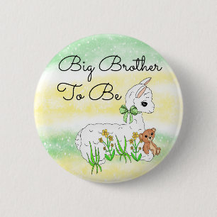 Big Borther To Be Llama with Teddy Bear 2 Inch Round Button
