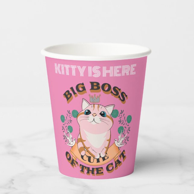BIG BOSS CUTE CAT CUSTOMIZE PERSONALIZED NAME PAPER CUPS (Front)