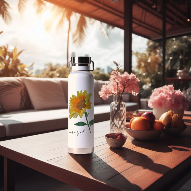 Big bottle of water sunflower yellow watercolor (Bouteille d'eau tournesol aquarelle)