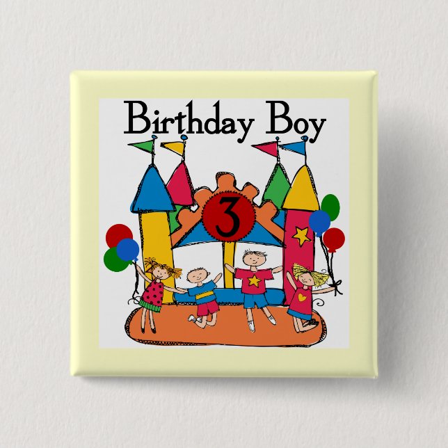 Big Bounce Boy 3rd Birthday T shirts and Gifts 2 Inch Square Button (Front)