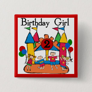Big Bounce Girl 2nd Birthday Tshirts and Gifts 2 Inch Square Button