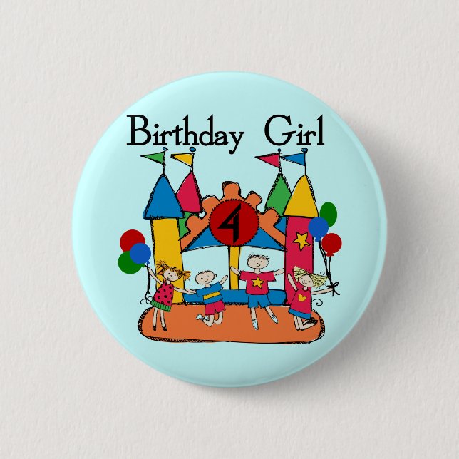 Big Bounce Girl 4th Birthday T-shirts and Gifts 2 Inch Round Button (Front)