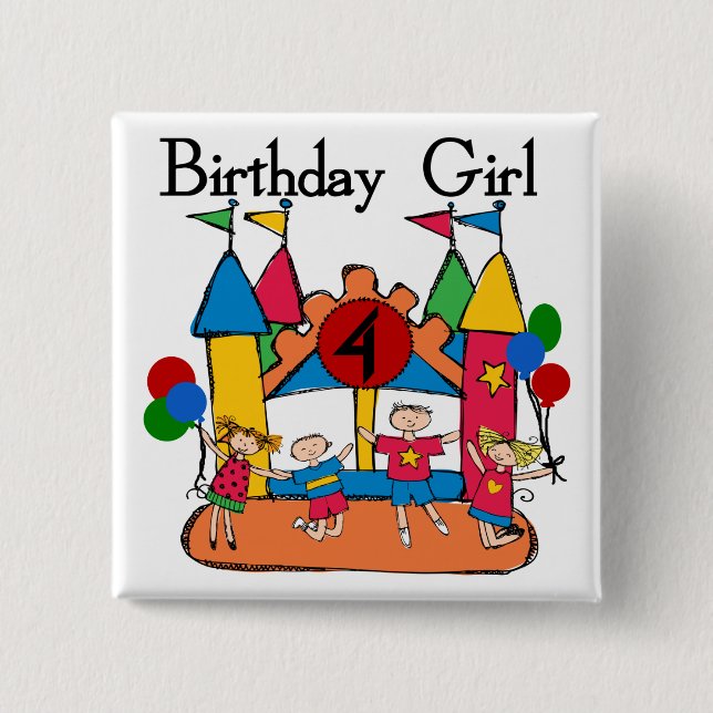 Big Bounce Girl 4th Birthday T-shirts and Gifts 2 Inch Square Button (Front)