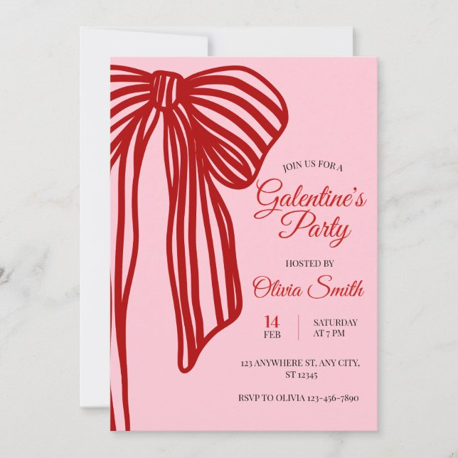 big bow coquette galentines girls night party invitation (Front)