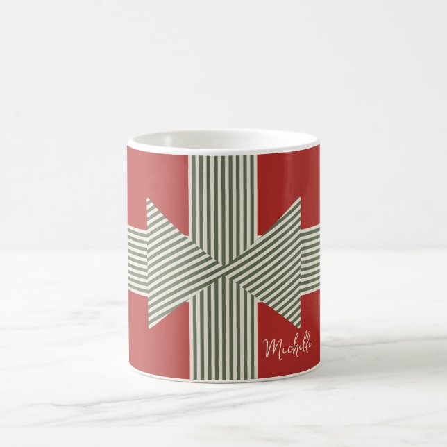 Big Bow of Striped Ribbon Red Coffee Mug (Center)