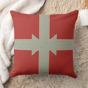 Big Bow of Striped Ribbon Red Throw Pillow
