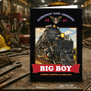 Big Boy 4014 Steam Locomotive Vintage Illustration Thank You Card