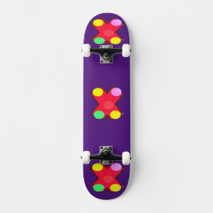 BIG BRIGHT ART DOTS SPOTS GLEAMING ON DEEP PURPLE SKATEBOARD