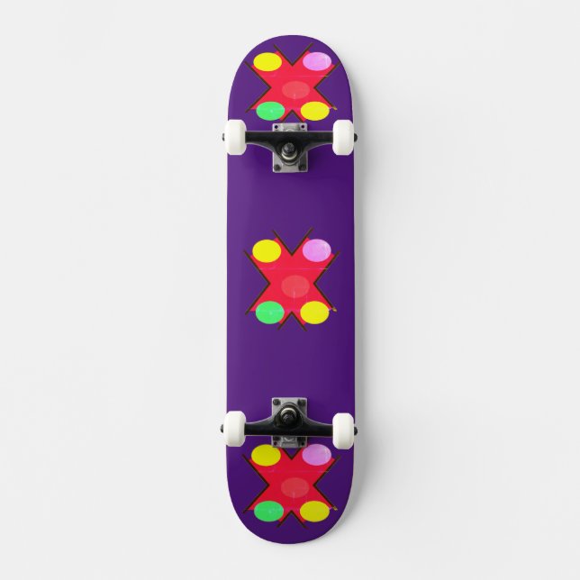 BIG BRIGHT ART DOTS SPOTS GLEAMING ON DEEP PURPLE SKATEBOARD (Front)