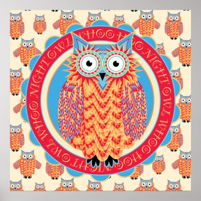Big Bright Night Owl Poster - Children's Room (Front)