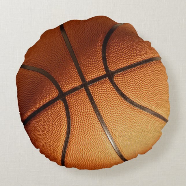 Big Bright Orange Basketball, Round Pillow (Back)
