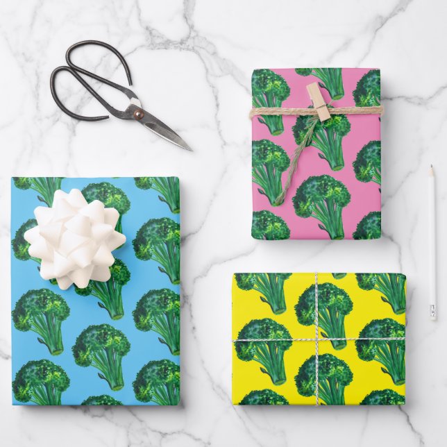 Big Broccoli Watercolor Pattern Colourful Gift Wrapping Paper Sheet (Front)