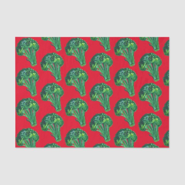Big Broccoli Watercolor Red Green Xmas Gift Tissue Paper (Front)