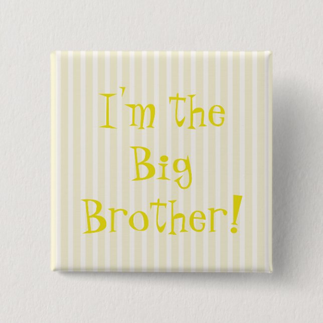 Big Brother Baby Shower Yellow Stripes 2 Inch Square Button (Front)