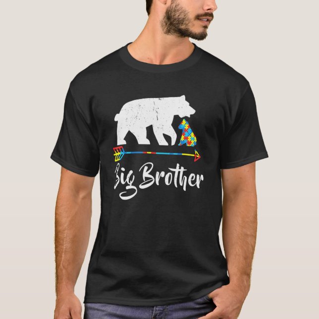 Big Brother Bear Autism Awareness  Proud Autism Mo T-Shirt (Front)