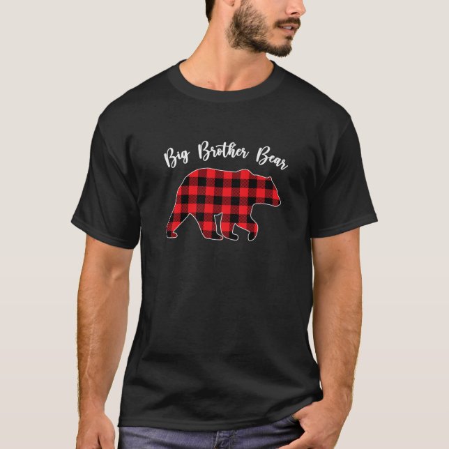 Big Brother Bear Buffalo Plaid Xmas Tree Christmas T-Shirt (Front)