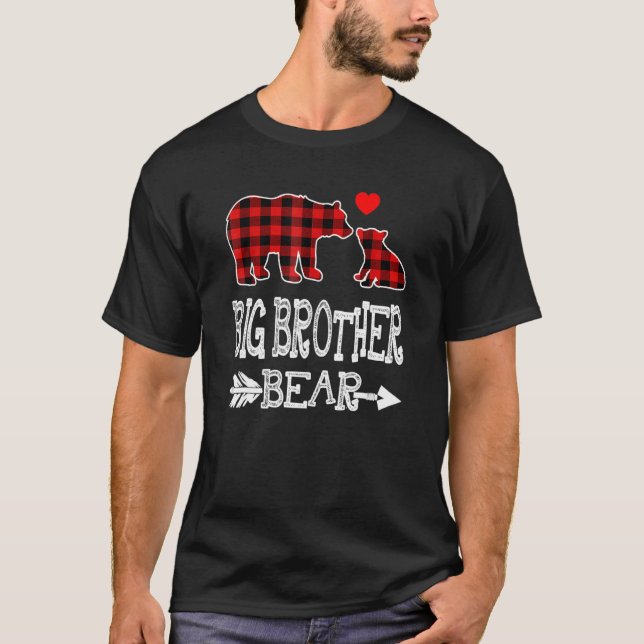 Big Brother Bear  Red Buffalo Plaid Grandma Bear T-Shirt (Front)