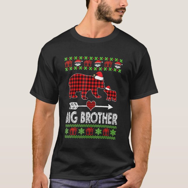 Big Brother Bear Santa Red Plaid Family Pyjamas Fo T-Shirt (Front)