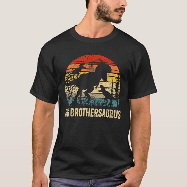 Big Brother Dinosaur Big Brothersaurus 2 Two Kids T-Shirt (Front)