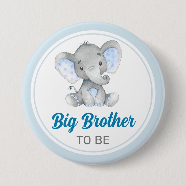 Big Brother Elephant Peanut Blue Baby Boy Shower 3 Inch Round Button (Front)