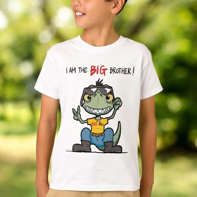 BIG brother Happy Green Dinosaur Cartoon White T-Shirt (BIG brother Happy Green Dinosaur Cartoon White T-Shirt)