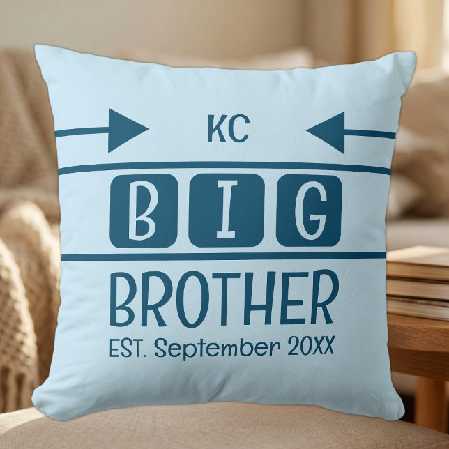 Big brother initials est. month year blue throw pillow (Creator Uploaded)