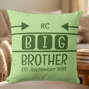 Big brother initials est. month year green throw pillow