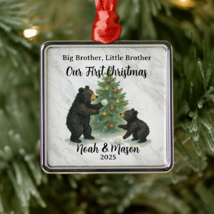 Big Brother Little Brother Bear Custom Christmas Metal Ornament
