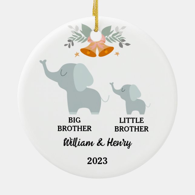 Big Brother & Little Brother Elephant, Custom Name Ceramic Ornament (Back)