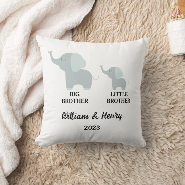 Big Brother & Little Brother Elephant, Custom Name Throw Pillow (Blanket)