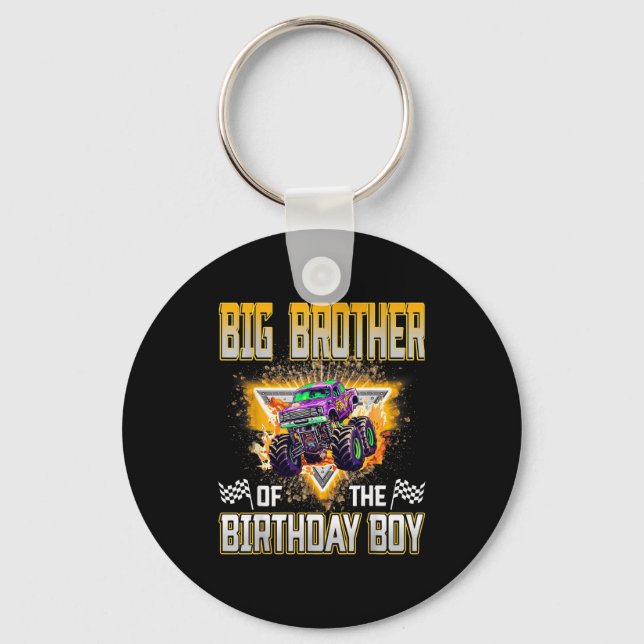 Big Brother Of The Birthday Boy Monster Truck Birt Keychain (Front)