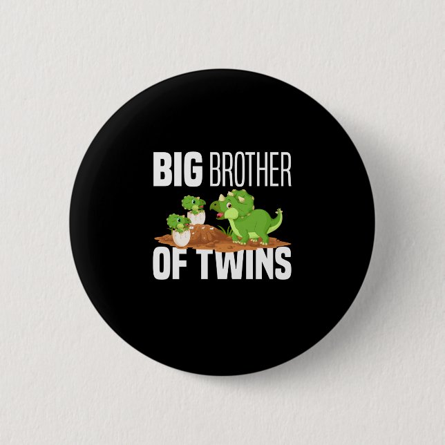 Big Brother Of Twins Dinosaur Dino 2 Inch Round Button (Front)