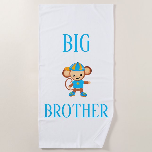 Big Brother Personalized Monkey Custom Text Beach Towel (Front)