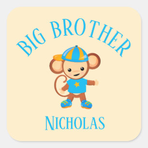 Big Brother Personalized with Name Monkey Square Sticker