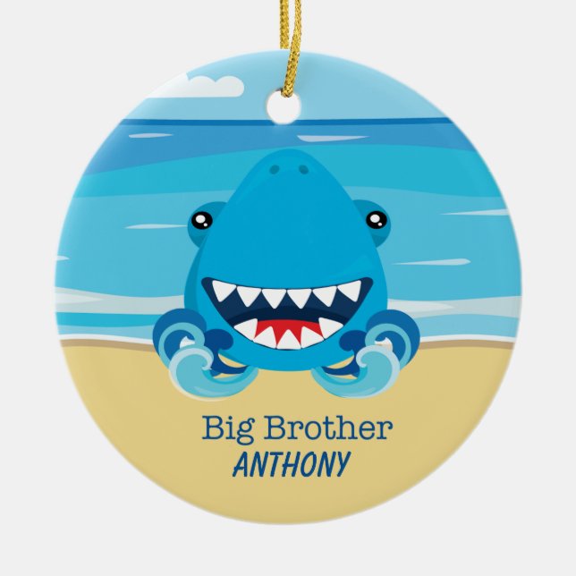 Big Brother Shark On Beach Ornament (Front)