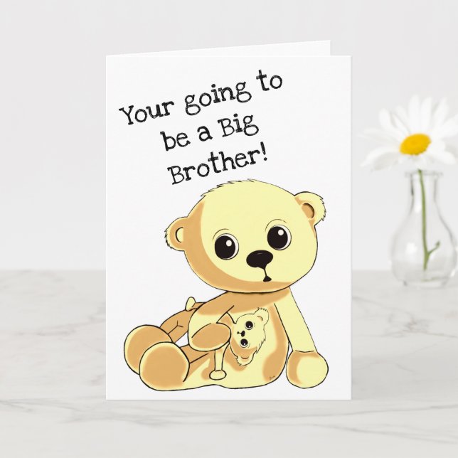 Big Brother Teddy Bear Personalized Greeting Card (Small Plant)