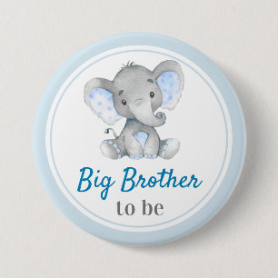 Big Brother to be Baby Boy Shower Elephant Blue 3 Inch Round Button