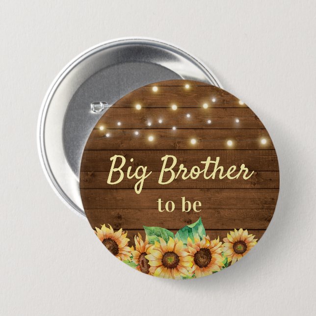 Big Brother to be New Bro Rustic Fall Baby Shower 3 Inch Round Button (Front & Back)