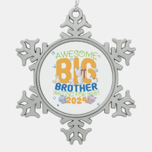 Big Brother Waiting for Baby 2023 Snowflake Pewter Christmas Ornament