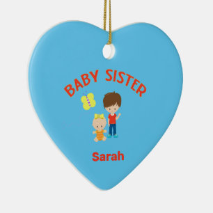 Big Brother with Baby Sister Name Year Heart Ceramic Ornament