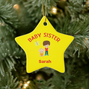 Big Brother with Baby Sister Name Year Star Custom Ceramic Ornament