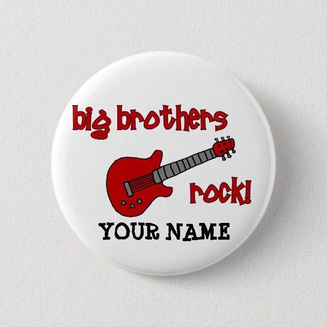 Big Brothers Rock! with guitar 2 Inch Round Button (Front)