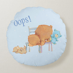 Big Brown Bear, Calico, & Floppy Share Two Chairs Round Pillow