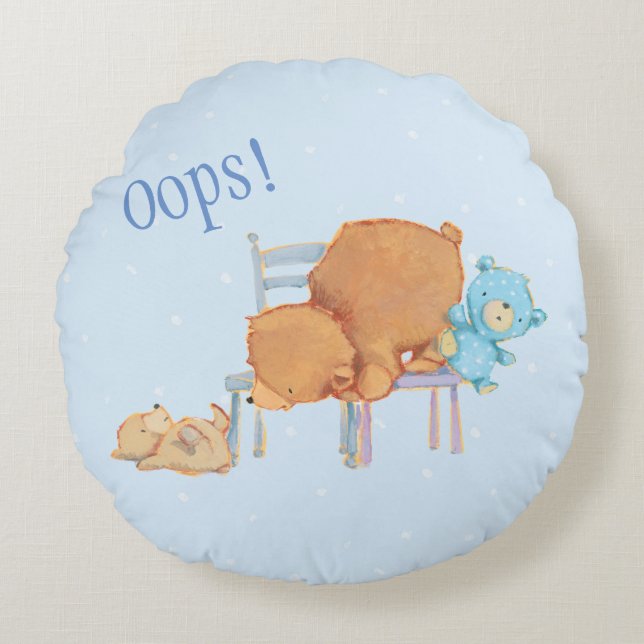 Big Brown Bear, Calico, & Floppy Share Two Chairs Round Pillow (Front)