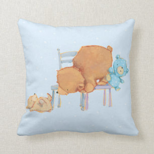Big Brown Bear, Calico, & Floppy Share Two Chairs Throw Pillow