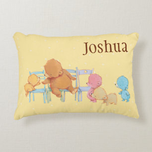 Big Brown Bear & Friends Share Four Chairs Decorative Pillow